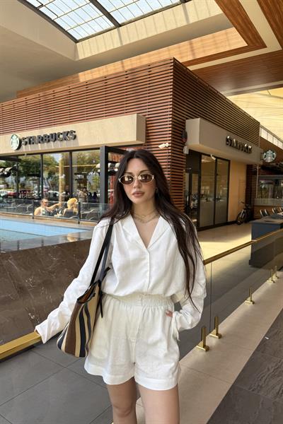 Premium Keten Gömlek Şort Takım Beyaz