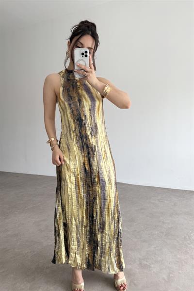 Premium Kıraşlı Desenli Saten Elbise 