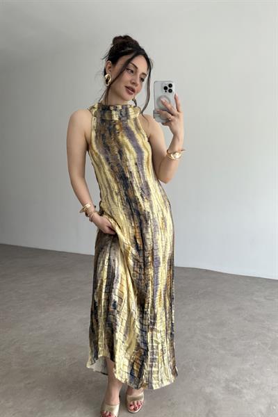 Premium Kıraşlı Desenli Saten Elbise 