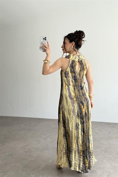 Premium Kıraşlı Desenli Saten Elbise 