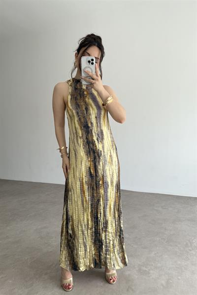 Premium Kıraşlı Desenli Saten Elbise 