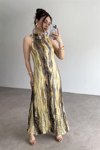 Premium Kıraşlı Desenli Saten Elbise 