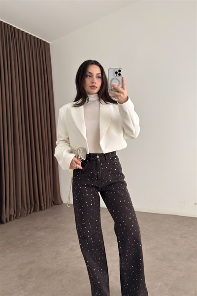 Premium Kısa Beyaz Blazer Ceket