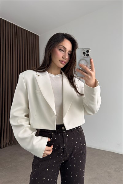 Premium Kısa Beyaz Blazer Ceket