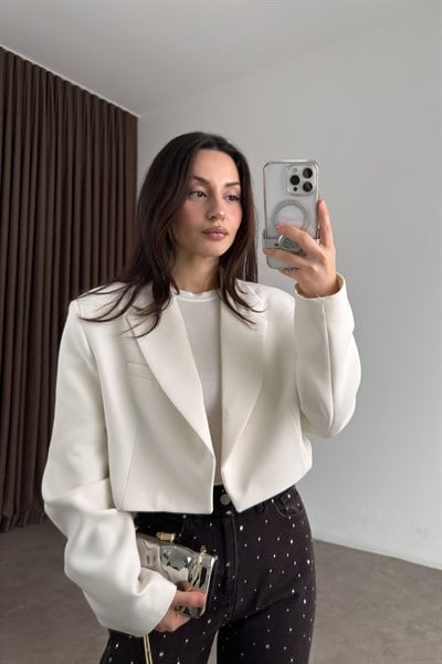 Premium Kısa Beyaz Blazer Ceket