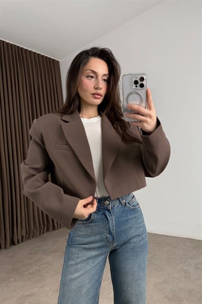 Premium Kısa Kahve Blazer Ceket