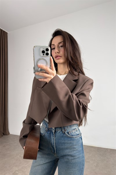 Premium Kısa Kahve Blazer Ceket