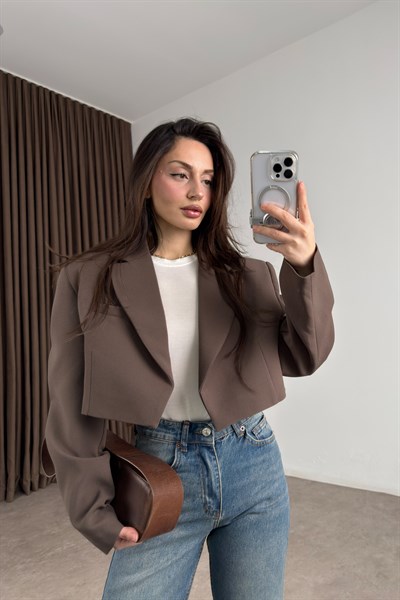 Premium Kısa Kahve Blazer Ceket