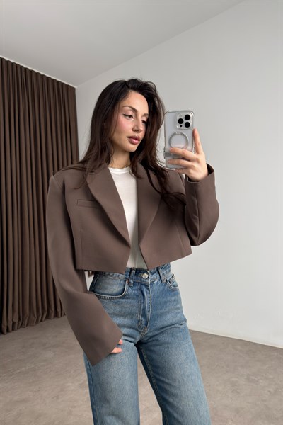 Premium Kısa Kahve Blazer Ceket