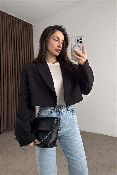Premium Kısa Siyah Blazer Ceket