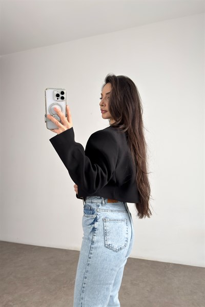 Premium Kısa Siyah Blazer Ceket