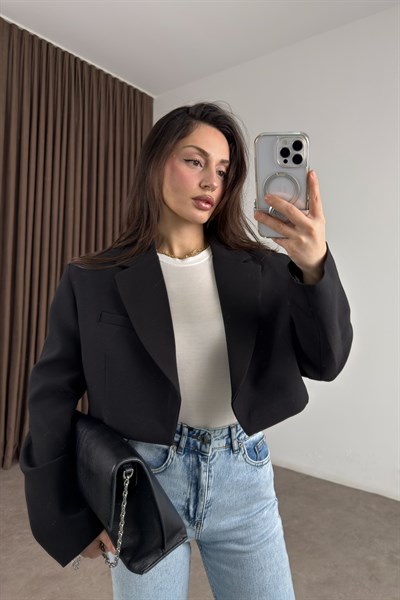 Premium Kısa Siyah Blazer Ceket