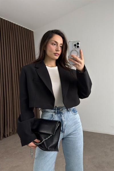 Premium Kısa Siyah Blazer Ceket