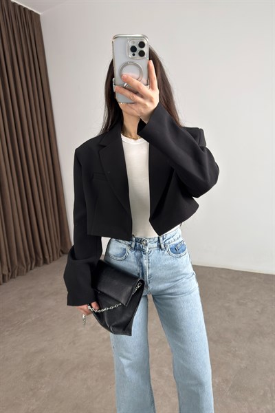 Premium Kısa Siyah Blazer Ceket