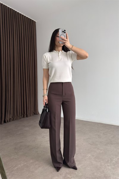 Premium Krep Düz Kesim Boz Kahve Pantolon