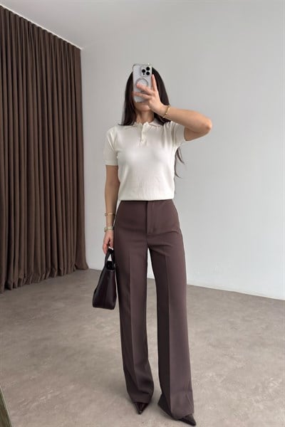 Premium Krep Düz Kesim Boz Kahve Pantolon