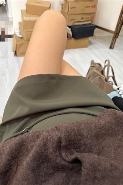 Premium Krep İçi Şortlu Yüksek Belli Haki Etek