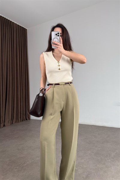 Premium Krep Kumaş Pensli Çağla Palazzo Pantolon