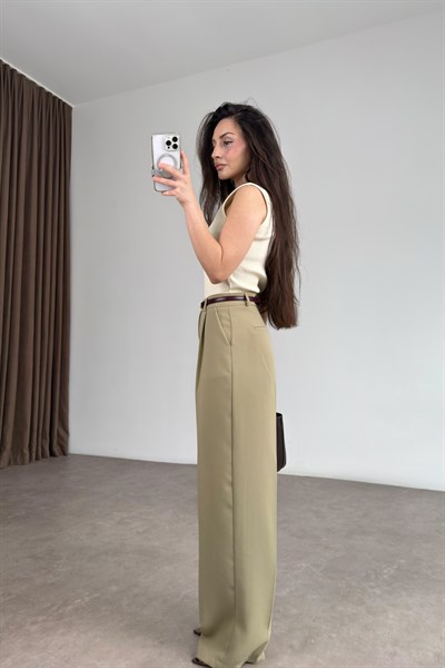 Premium Krep Kumaş Pensli Çağla Palazzo Pantolon