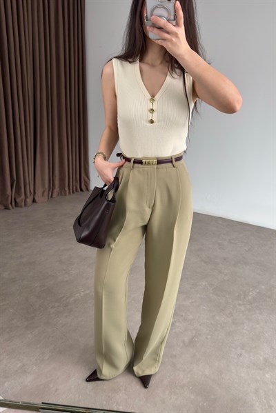 Premium Krep Kumaş Pensli Çağla Palazzo Pantolon