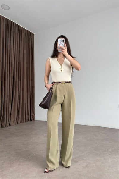 Premium Krep Kumaş Pensli Çağla Palazzo Pantolon