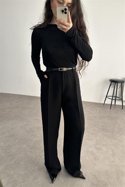 Premium Krep Kumaş Pensli Palazzo Pantolon Siyah