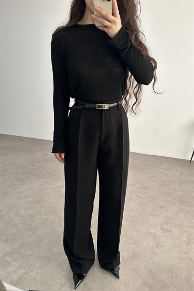 Premium Krep Kumaş Pensli Palazzo Pantolon Siyah