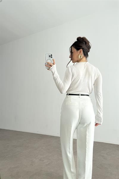 Premium Krep Kumaş Pensli Palazzo Pantolon Beyaz