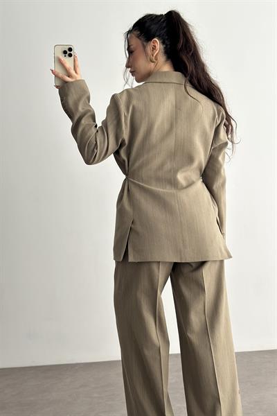 Premium Kruvaze Bağlama Detaylı Ceket Pantolon Takım Olive