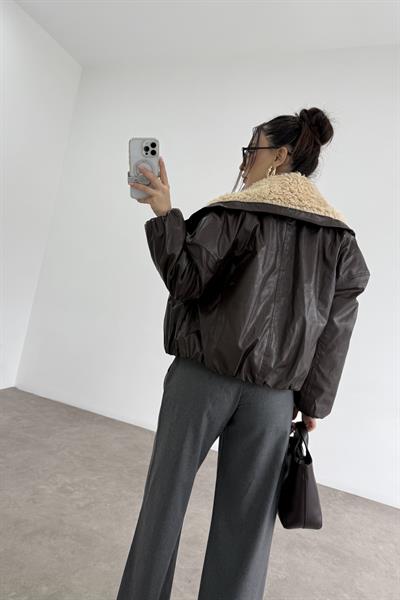 Premium Kürk Yakalı Kahve Bomber Mont