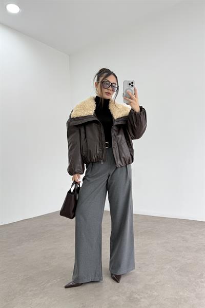 Premium Kürk Yakalı Kahve Bomber Mont