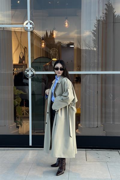 Premium Kuşaklı Çağla Trençkot