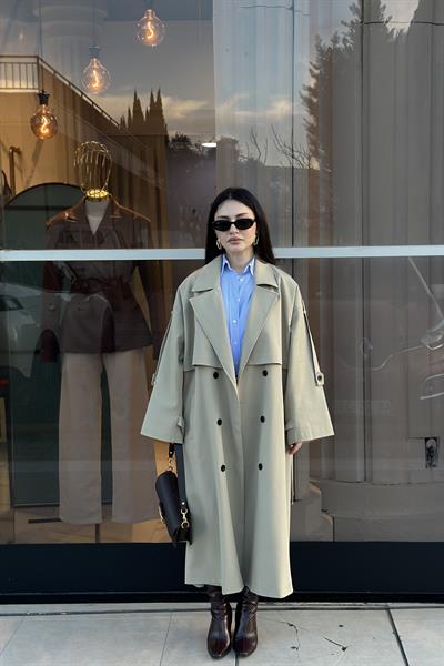 Premium Kuşaklı Çağla Trençkot