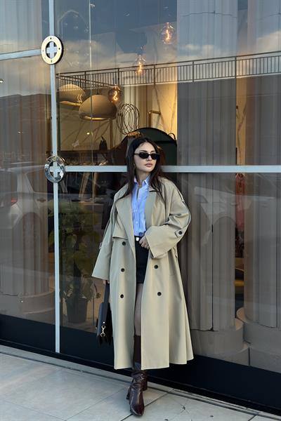 Premium Kuşaklı Çağla Trençkot