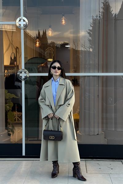 Premium Kuşaklı Çağla Trençkot