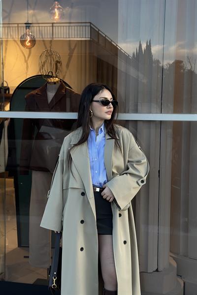 Premium Kuşaklı Çağla Trençkot