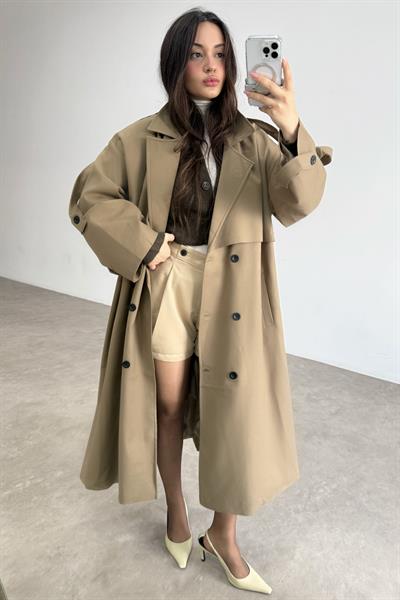 Premium Kuşaklı Karamel Trençkot