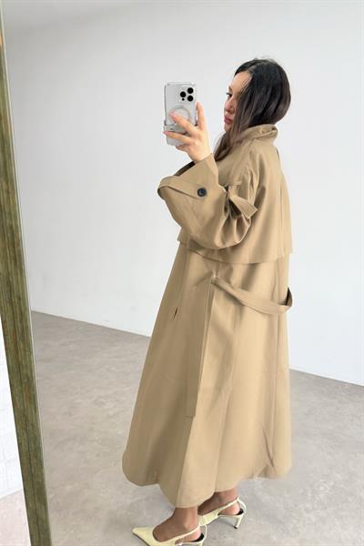 Premium Kuşaklı Karamel Trençkot