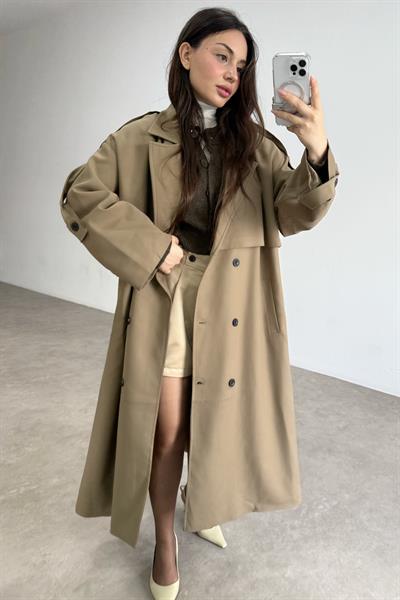 Premium Kuşaklı Karamel Trençkot