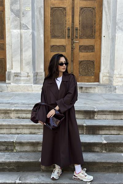 Premium Kuşaklı Kahve Trençkot