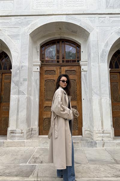 Premium Kuşaklı Trençkot Taş Rengi