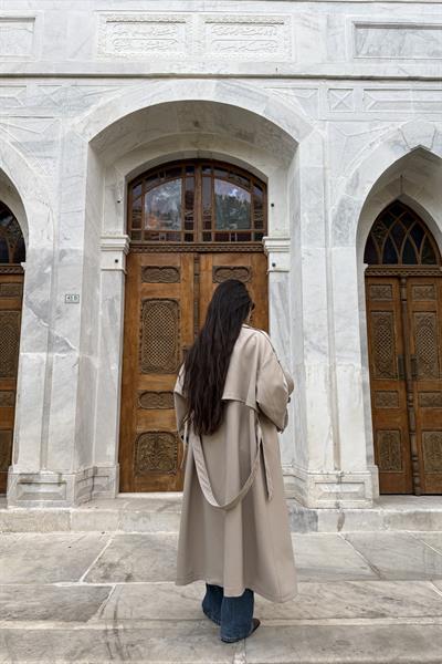 Premium Kuşaklı Trençkot Taş Rengi