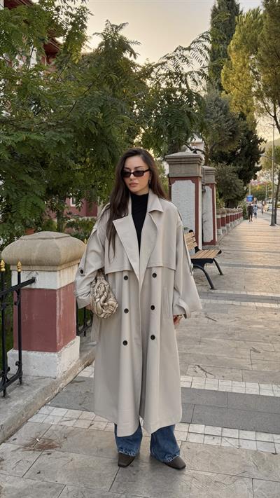 Premium Kuşaklı Trençkot Taş Rengi