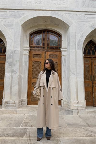 Premium Kuşaklı Trençkot Taş Rengi