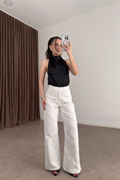 Premium Lazer Desenli Ekru Jean