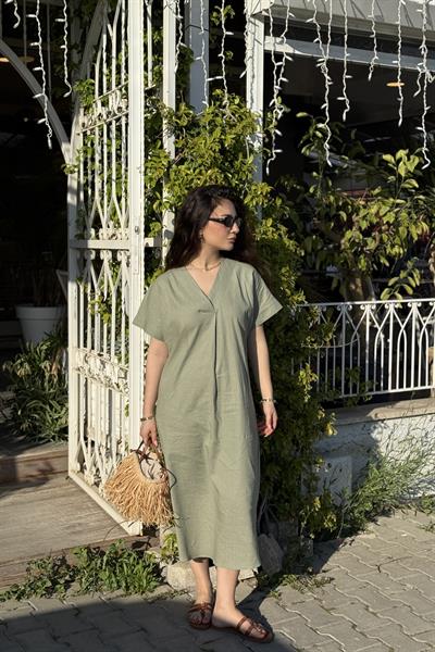 Premium Linen Keten Elbise Çağla