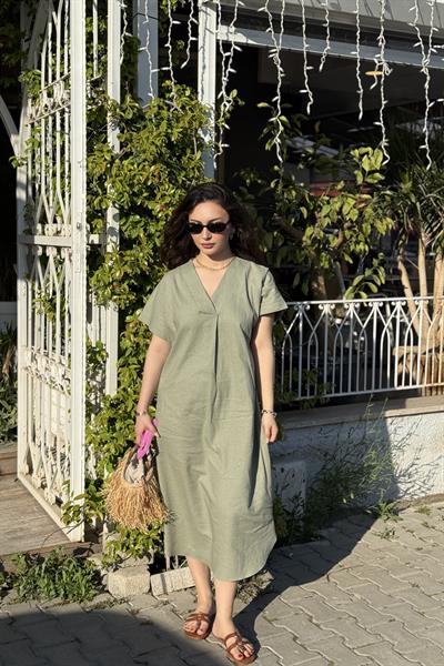 Premium Linen Keten Elbise Çağla