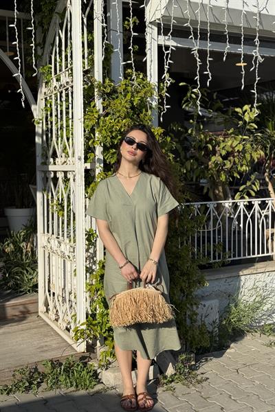 Premium Linen Keten Elbise Çağla