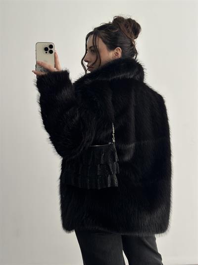 Premium Lolly Siyah Uzun Kürk