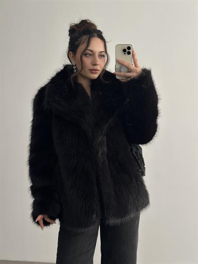 Premium Lolly Siyah Uzun Kürk